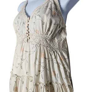 Kirat Boho Embroidered Maxi Dress M Cotton Crochet Lace Cream Floral Cottagecore